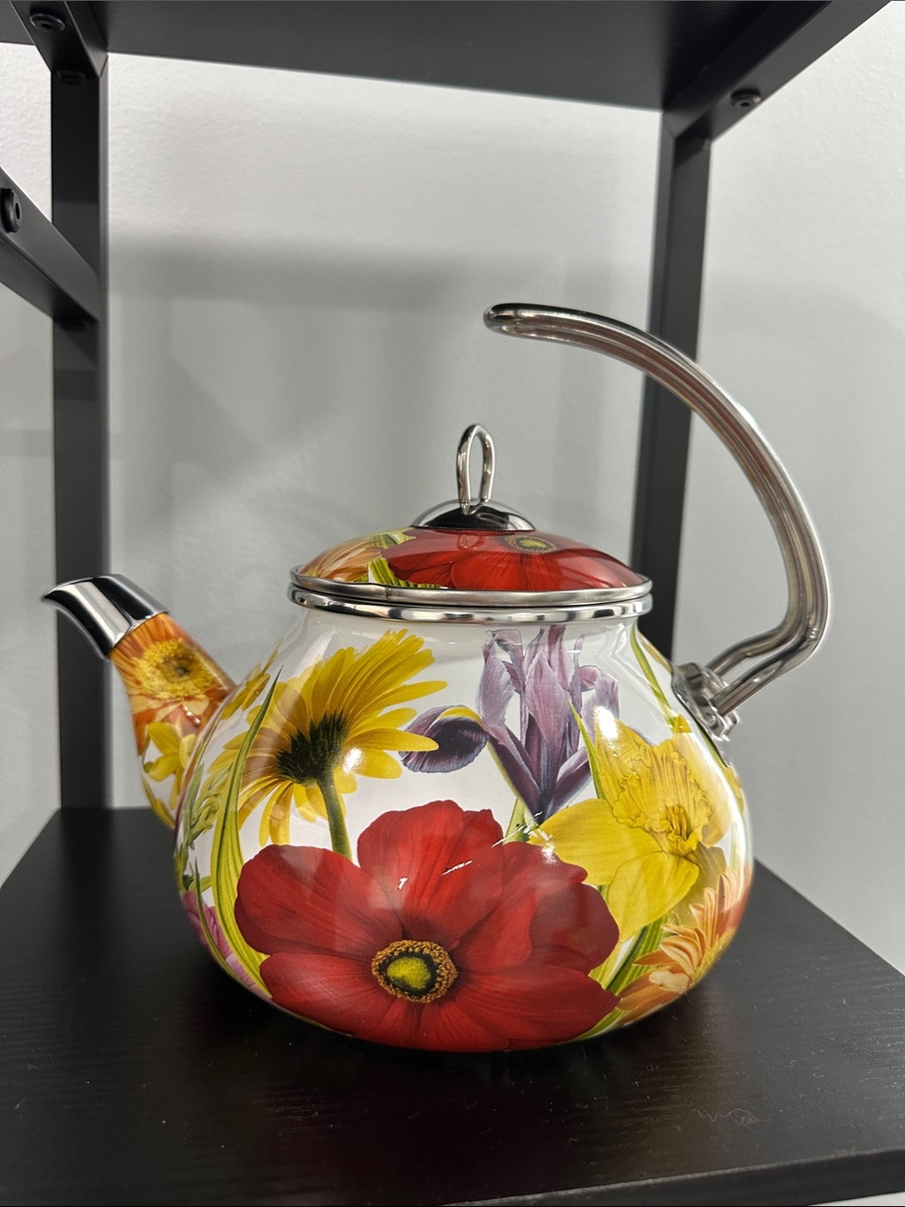 The Pioneer Woman Floral Enamel Tea Kettle in Red, Yellow & Purple